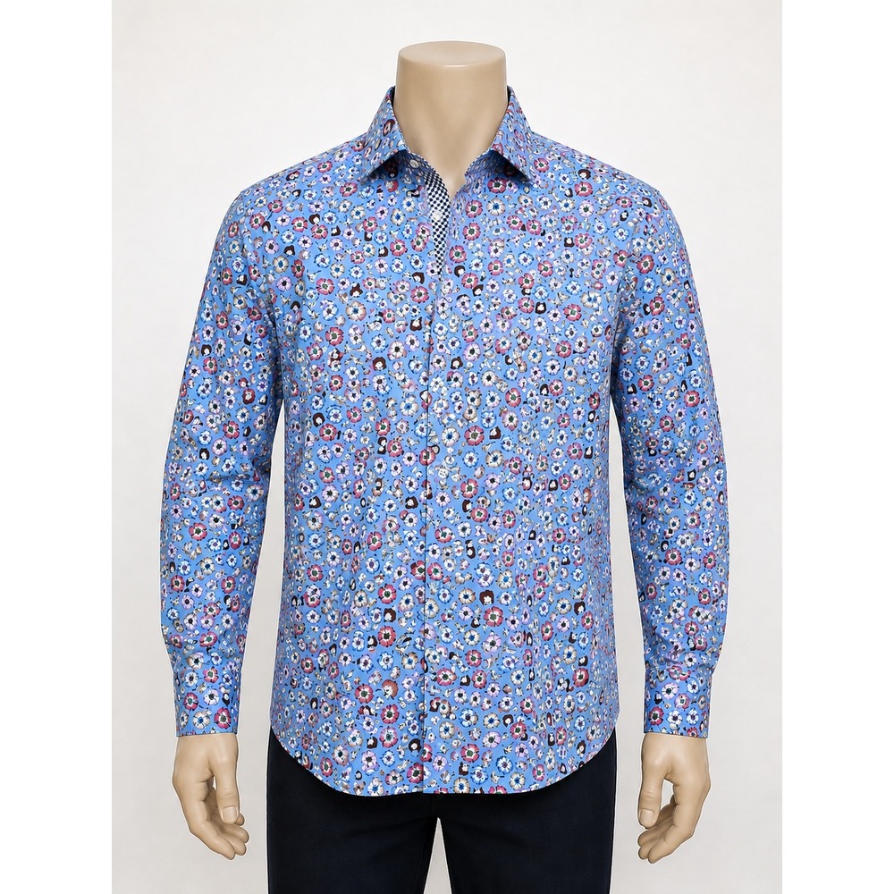 Tallia Orange Mens Blue Floral Butterfly Print Cotton Button Down Shirt Large